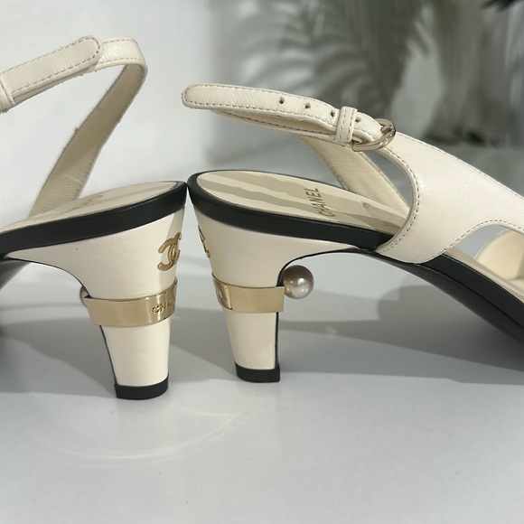 Chanel Lambskin Cap Toe Slingback Pearl Pumps size 36 - Picture 4 of 12